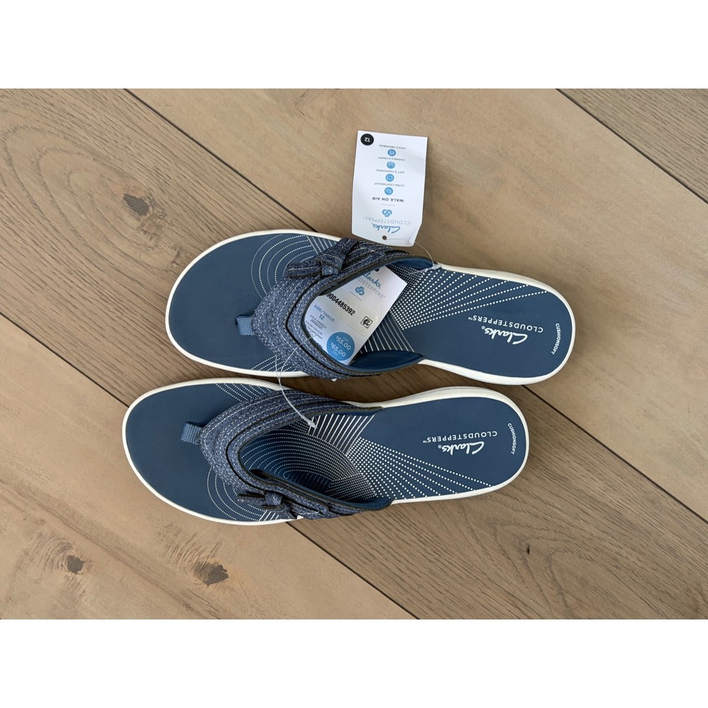Clarks Cloudsteppers Arla Glitz Navy Blue Thong Sandals Womens 12 New